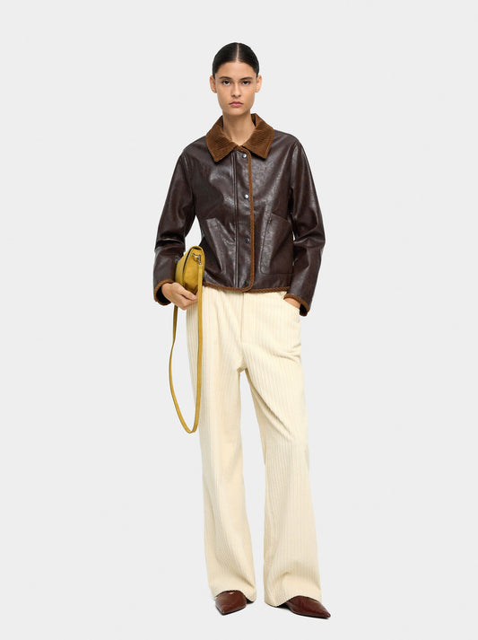 Leather-Effect Jacket With Contrast Collar