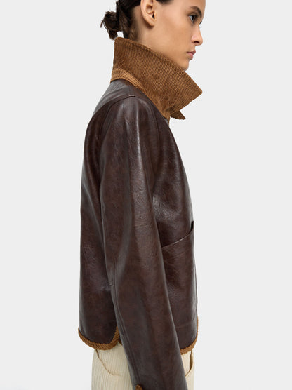 Leather-Effect Jacket With Contrast Collar