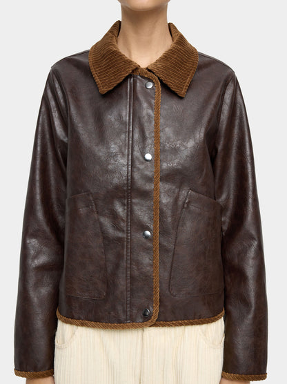 Leather-Effect Jacket With Contrast Collar