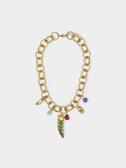 Necklace With Dangling Stone Hoop Earrings