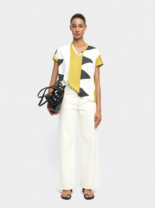 T-Shirt With Print And V-Neck