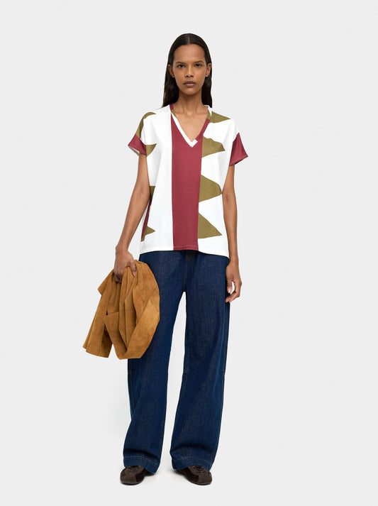 T-Shirt With Print And V-Neck