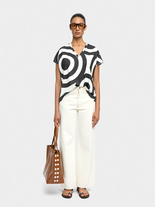 T-Shirt With Print And V-Neck