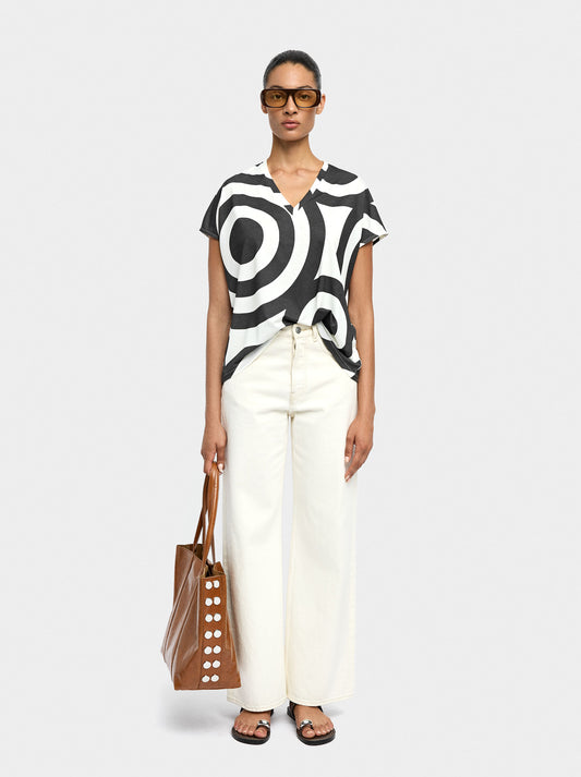 T-Shirt With Print And V-Neck