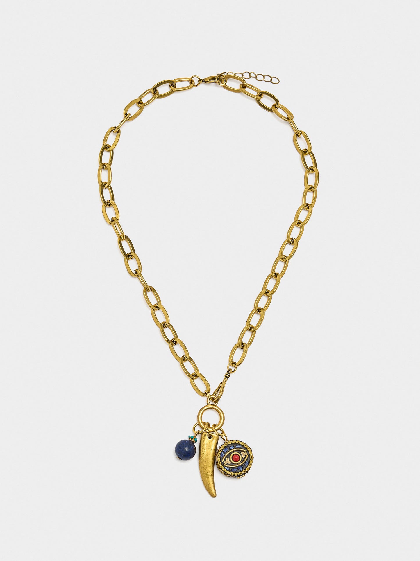 Short Necklace Of Links With Stone Pendants