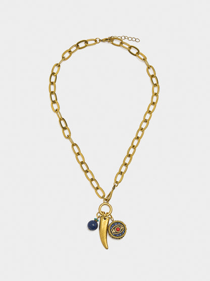 Short Necklace Of Links With Stone Pendants