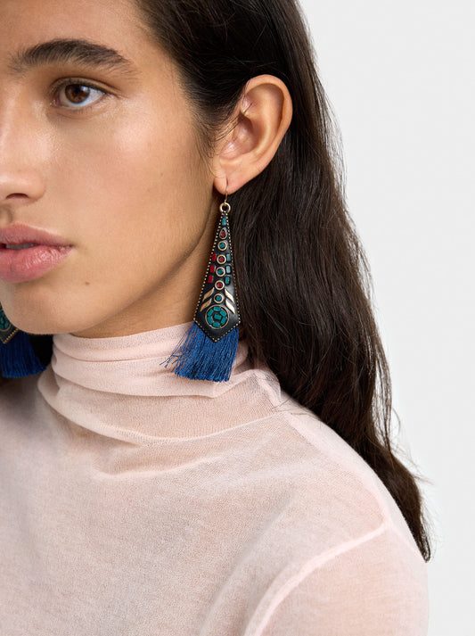 Ethnic Long Earrings With Fringes