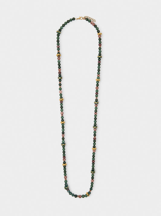 Long Necklace With Stone And Resin Beads