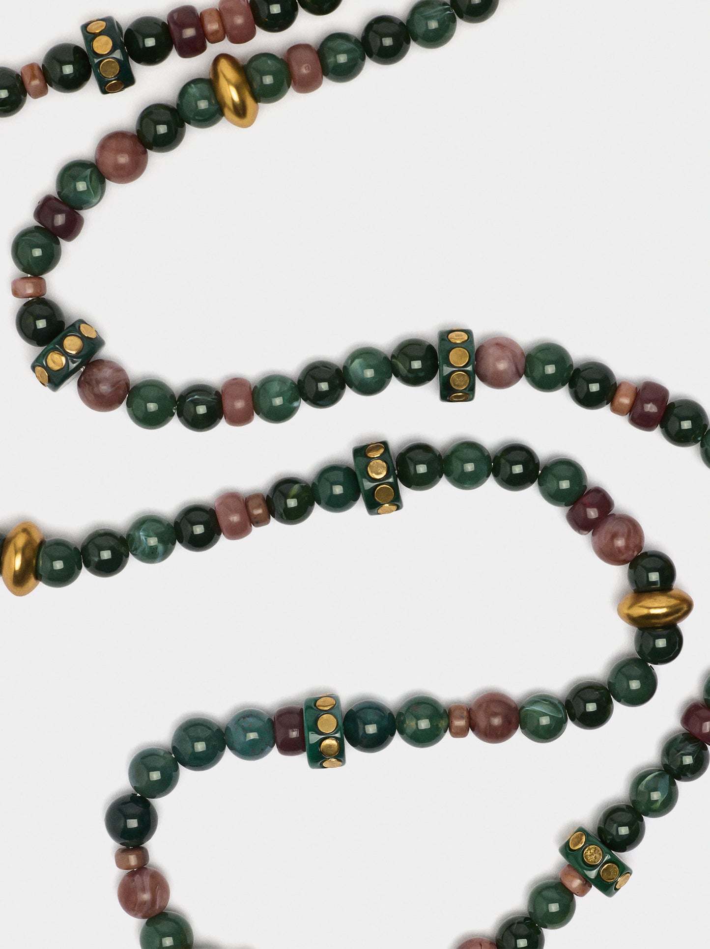 Long Necklace With Stone And Resin Beads