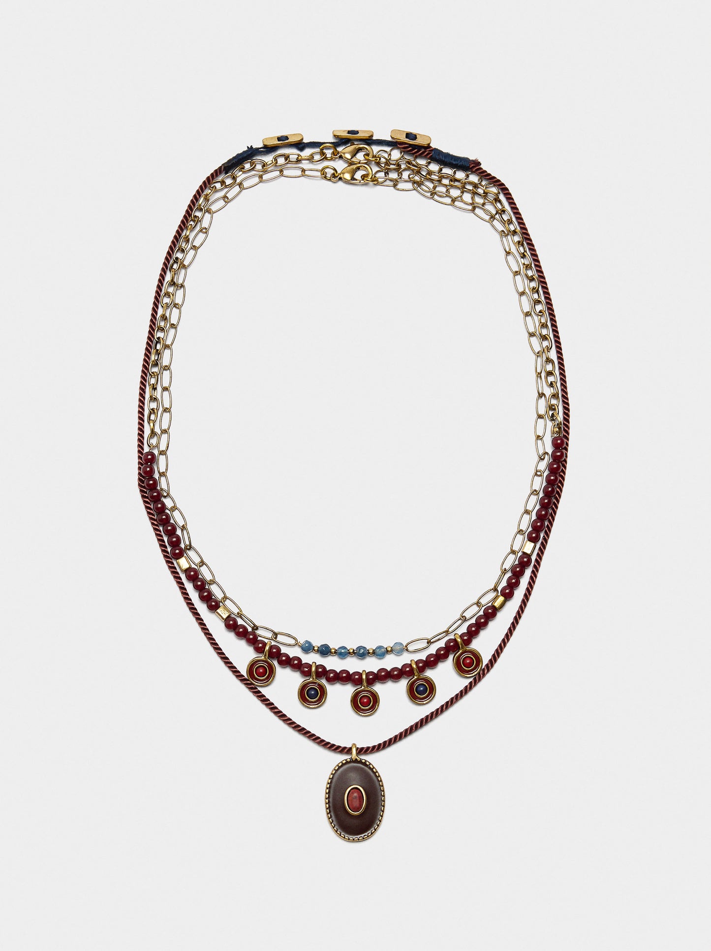 Set Of Necklaces With Stone And Resin Beads