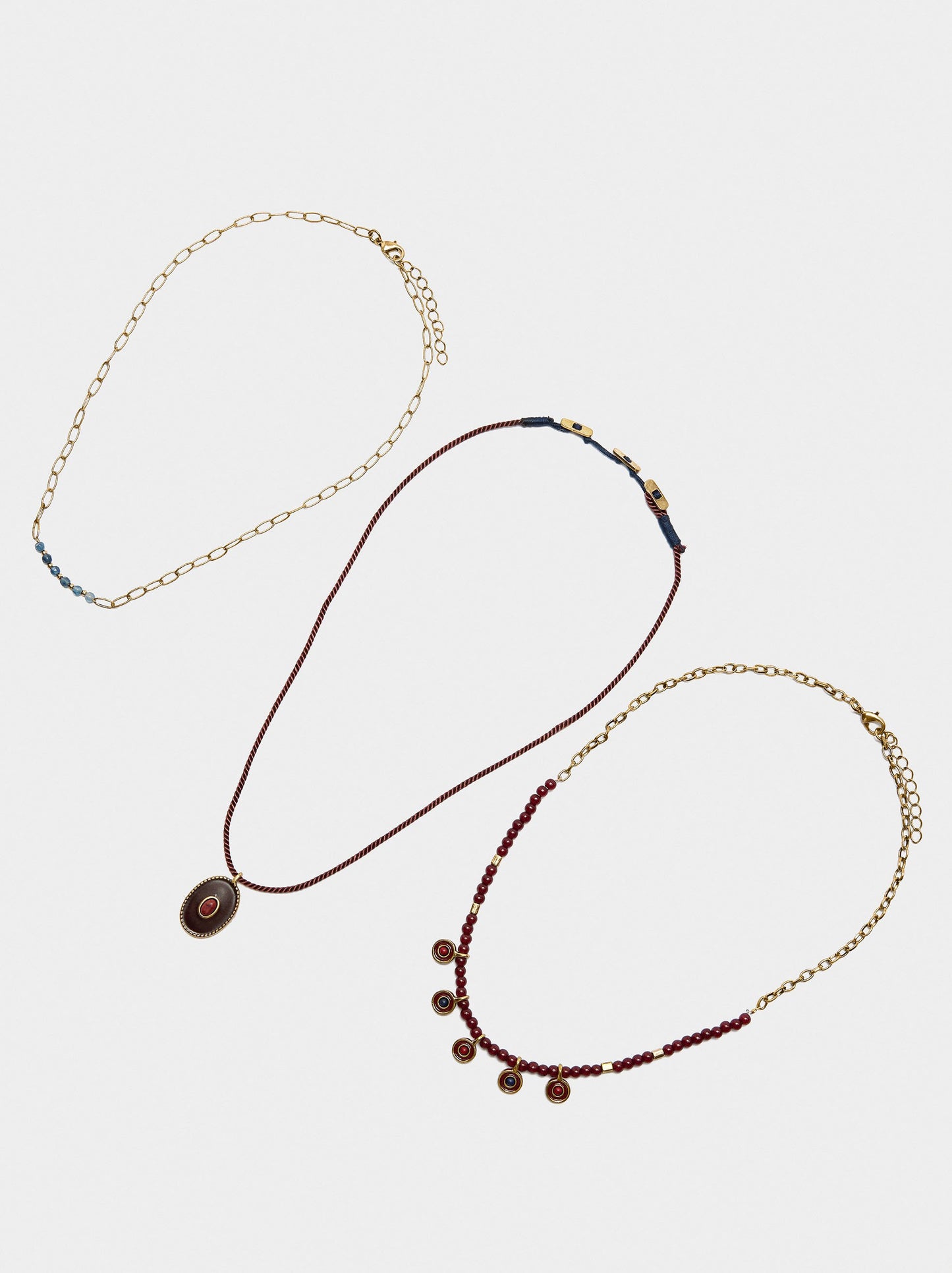 Set Of Necklaces With Stone And Resin Beads