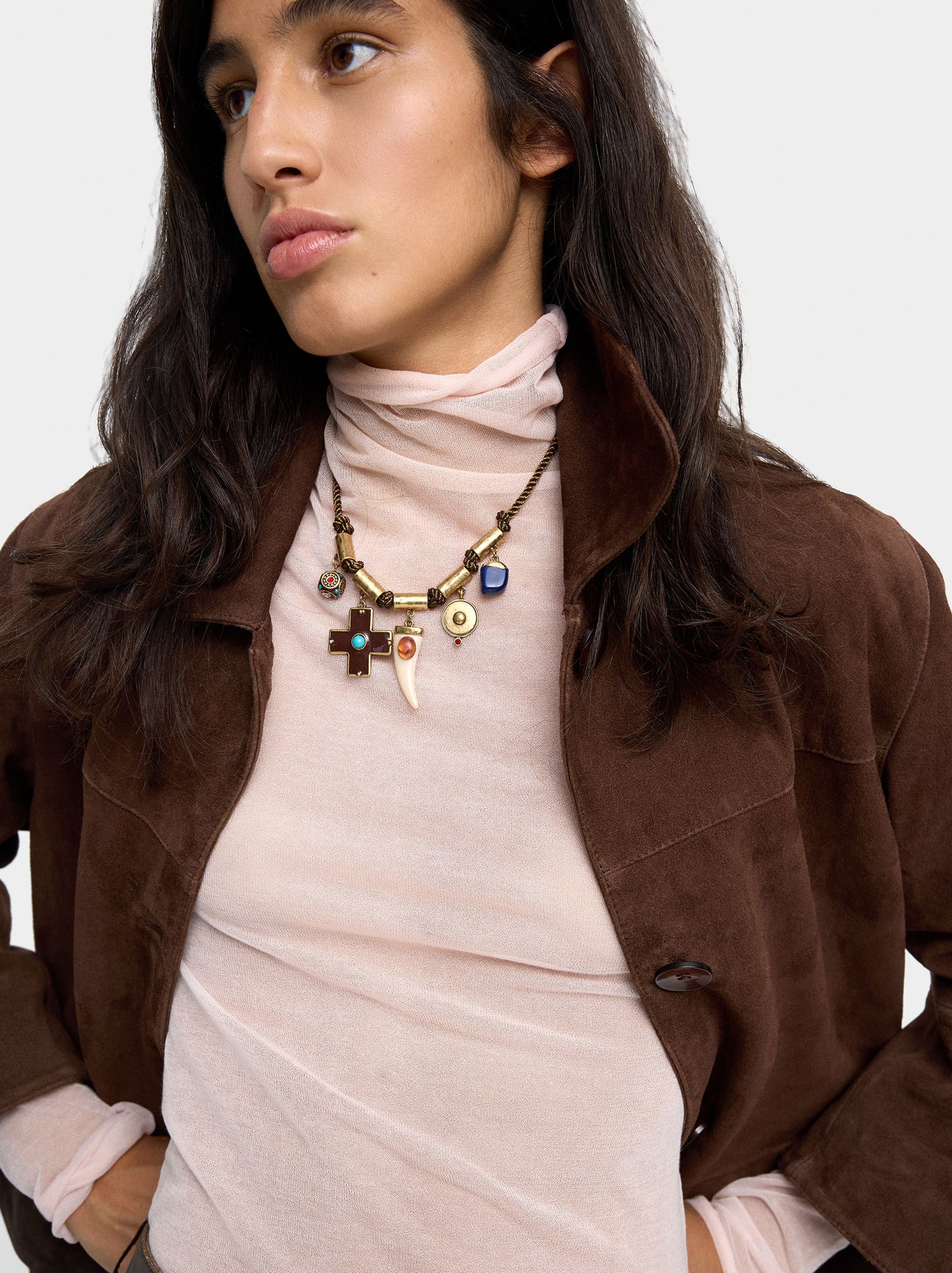 Cord Necklace With Enamel Pendants