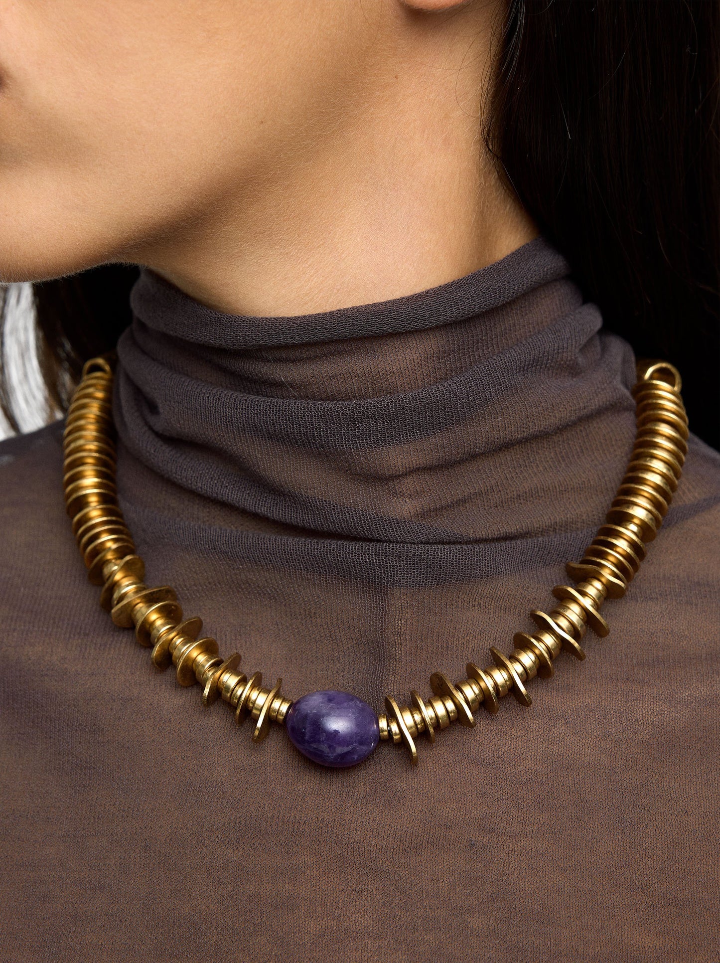 Short Necklace With Stone Pendant