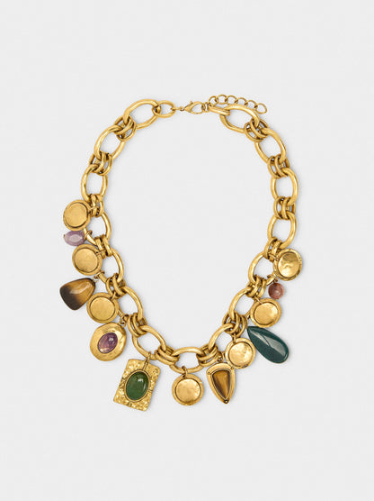 Short Necklace Of Dangling Links With Stones