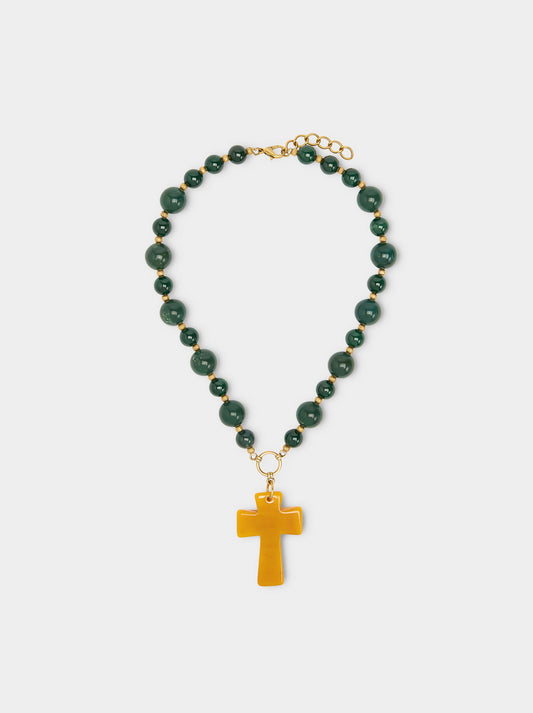 Short Necklace Of Beads With Cross Pendant