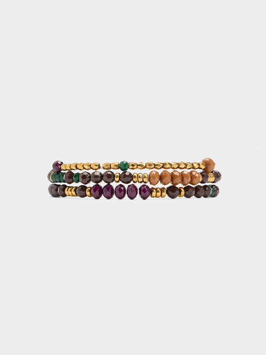 Set Of Elastic Bracelets With Multicolor Beads