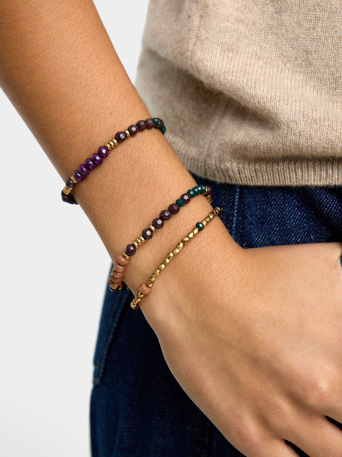 Set Of Elastic Bracelets With Multicolor Beads