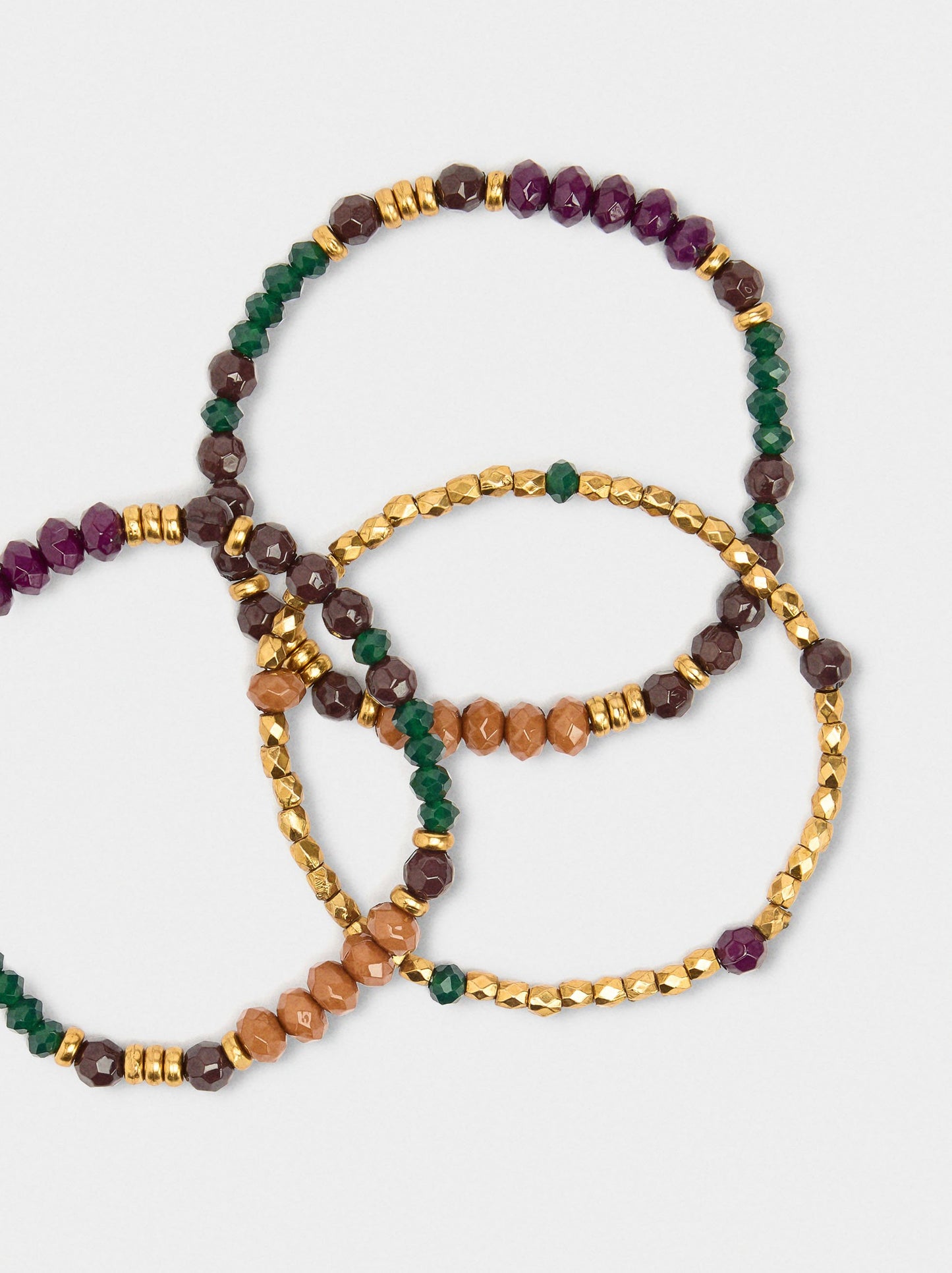 Set Of Elastic Bracelets With Multicolor Beads