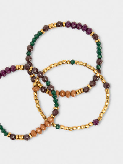 Set Of Elastic Bracelets With Multicolor Beads