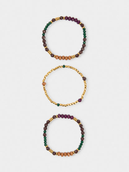 Set Of Elastic Bracelets With Multicolor Beads