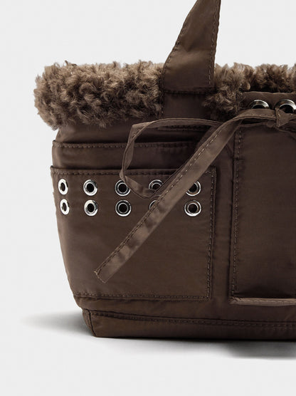 Tote Bag Of Nylon With Edge Fur Effect