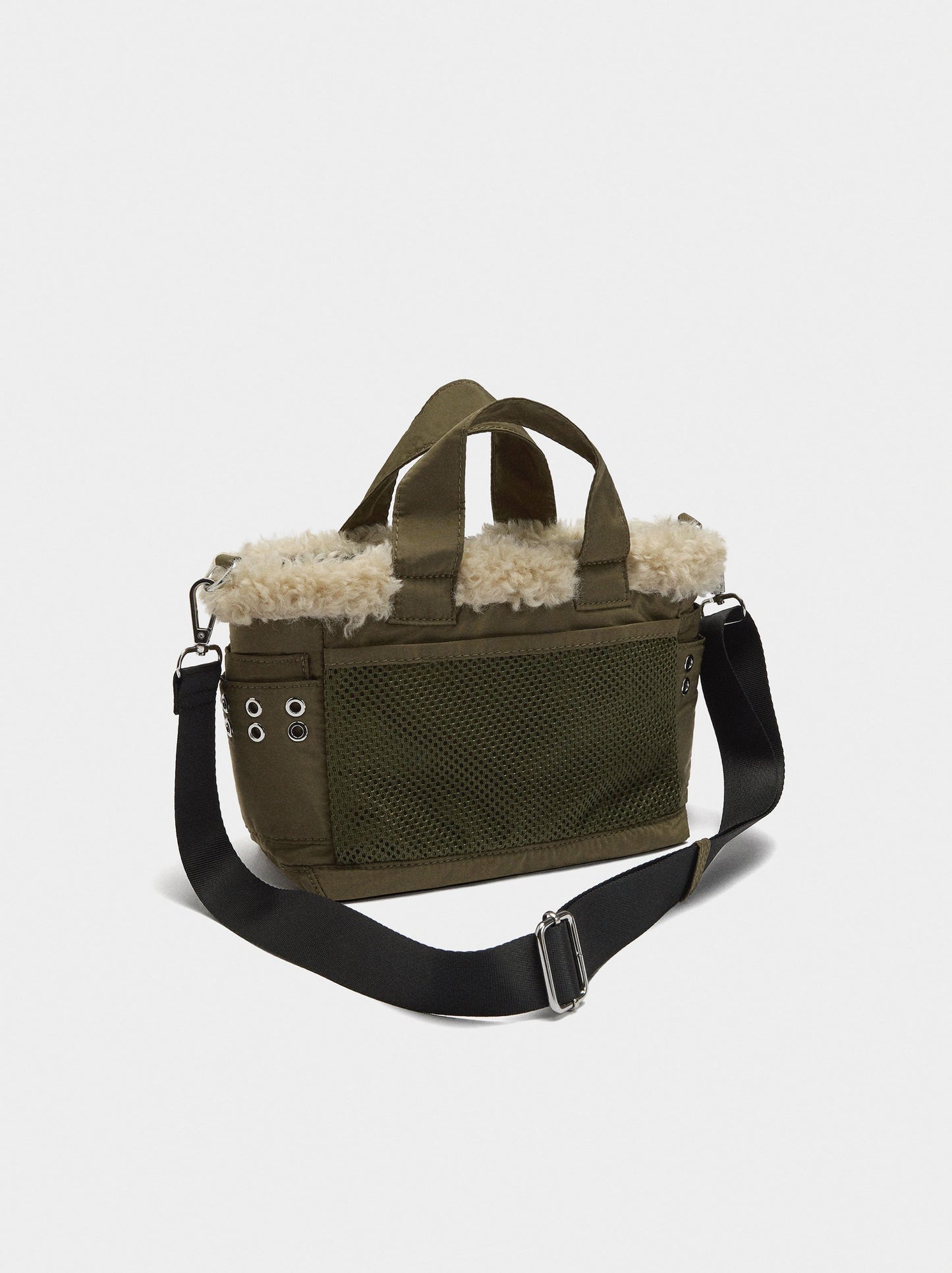 Tote Bag Of Nylon With Edge Fur Effect