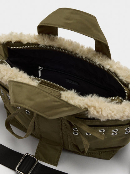 Tote Bag Of Nylon With Edge Fur Effect
