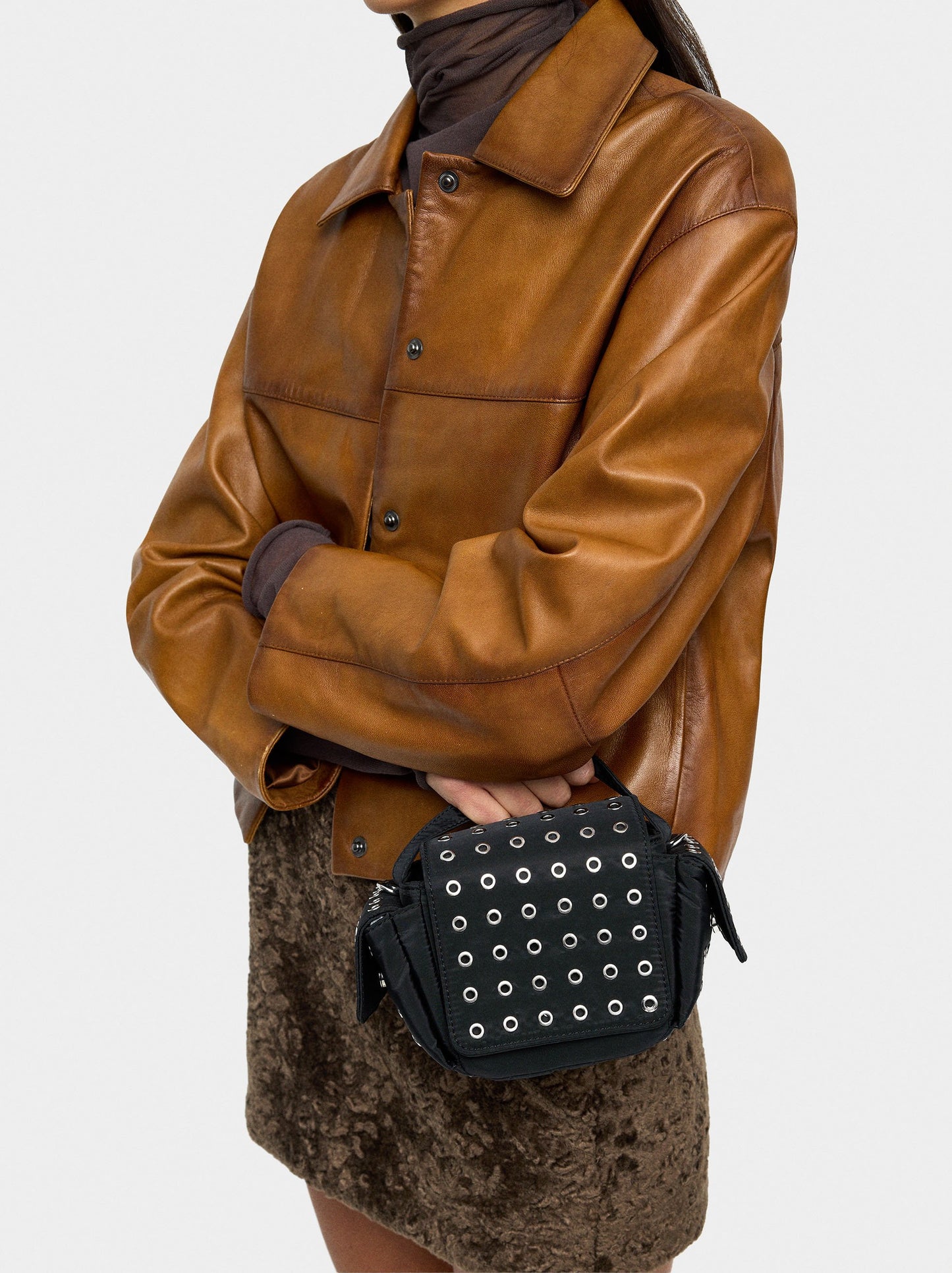 Nylon Crossbody Bag With Studs