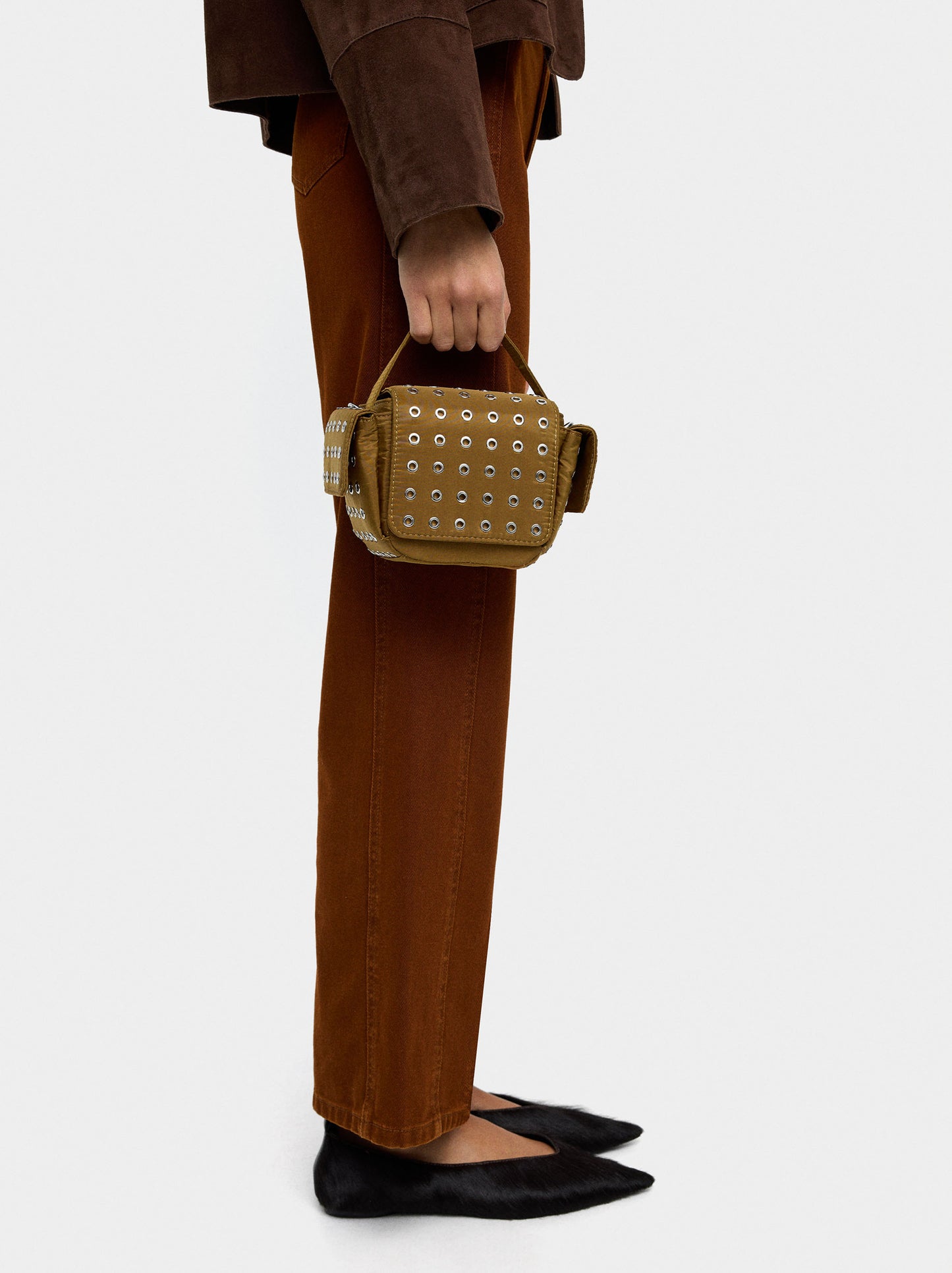 Nylon Crossbody Bag With Studs