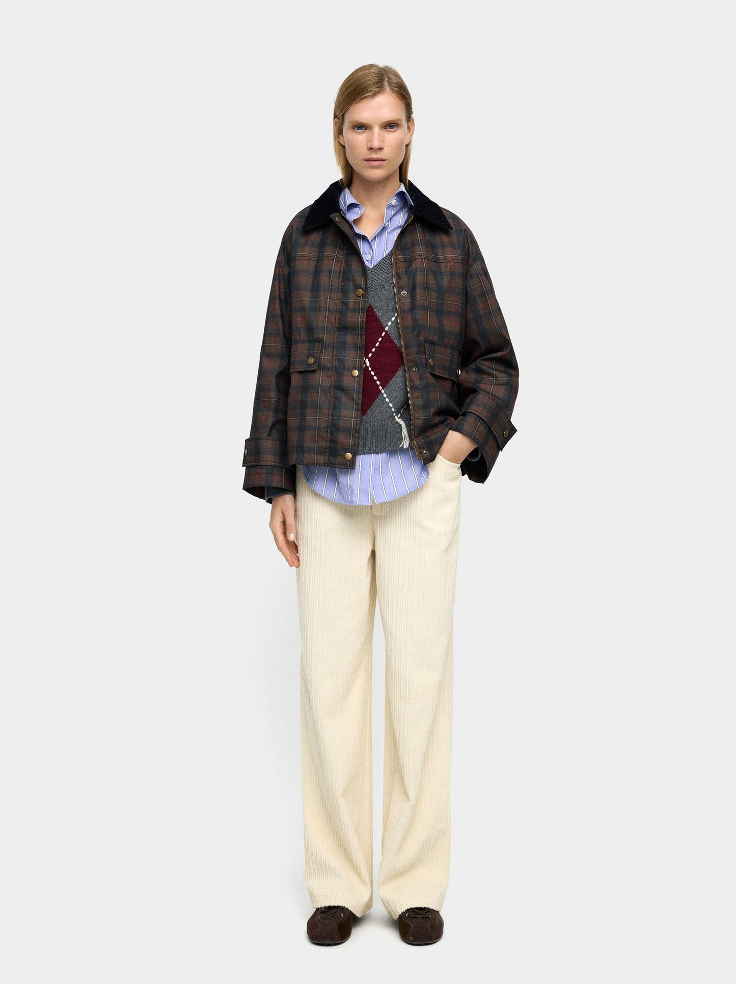 Jacket With Squares And Contrast Collar
