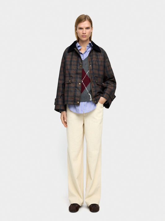 Jacket With Squares And Contrast Collar