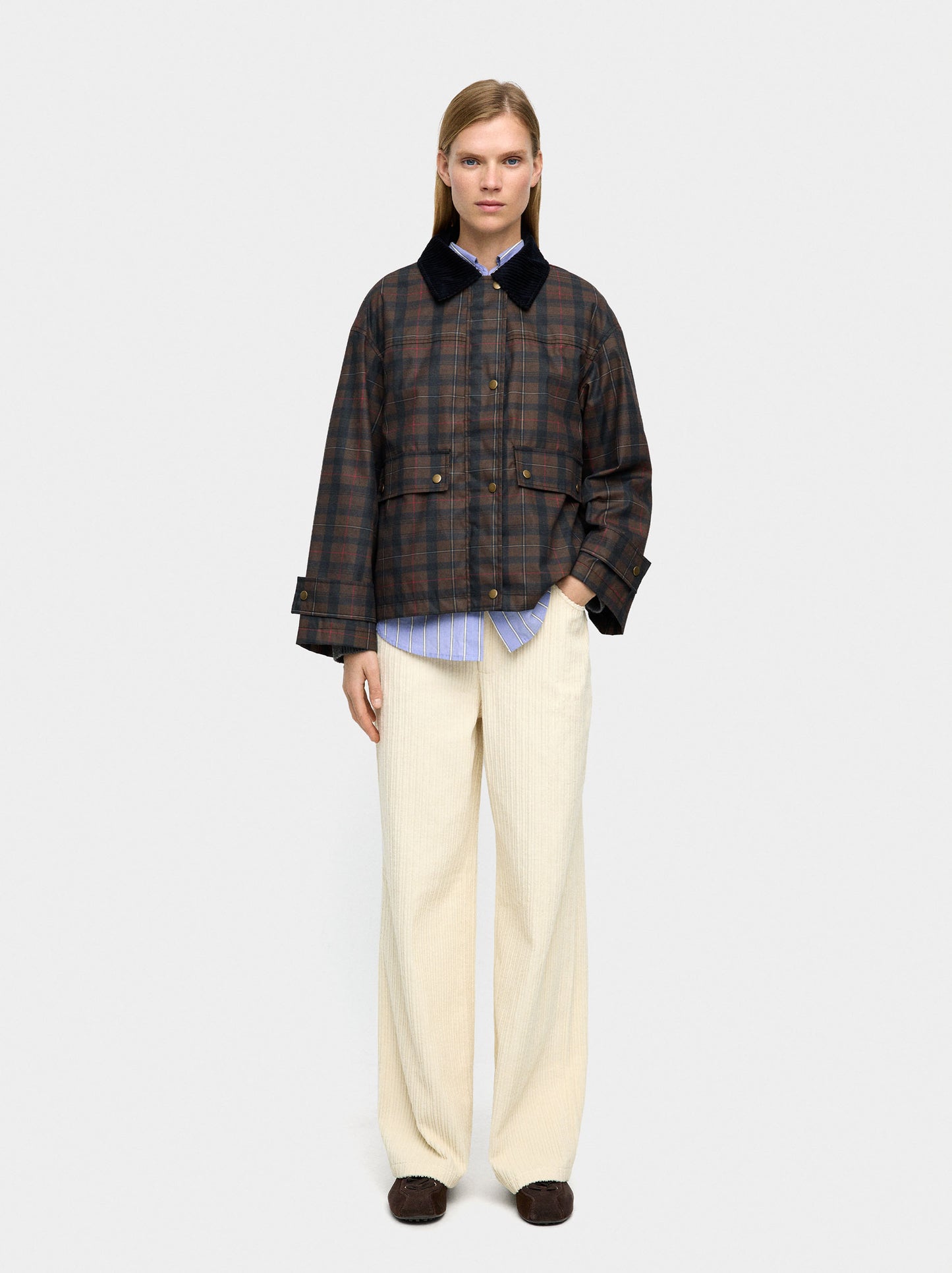 Jacket With Squares And Contrast Collar
