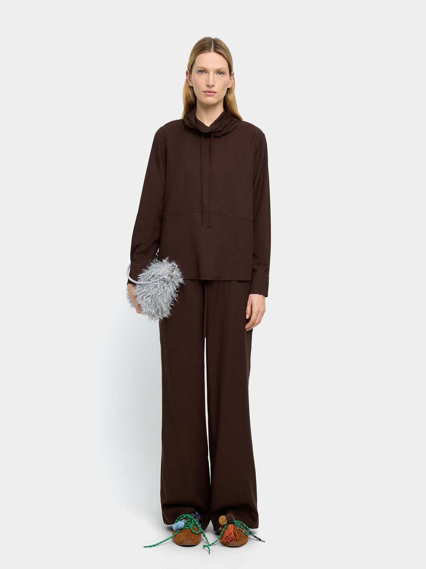 High-Neck Blouse With Drawstring