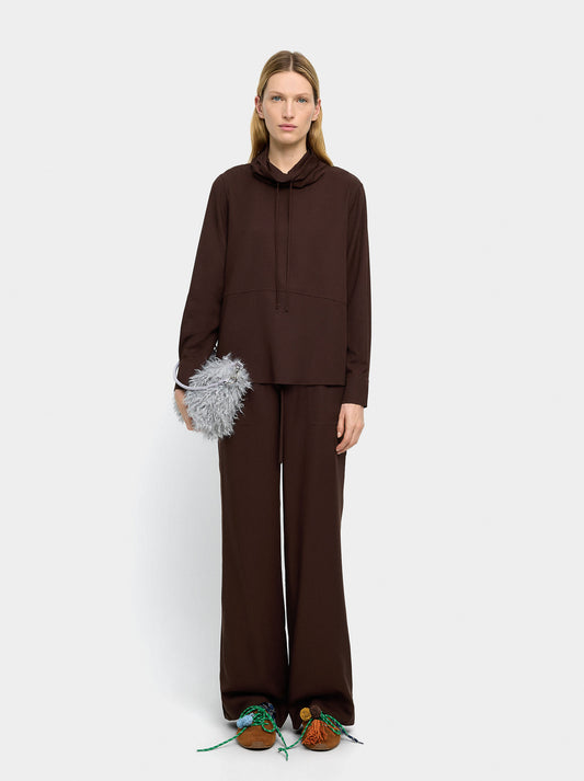 High-Neck Blouse With Drawstring