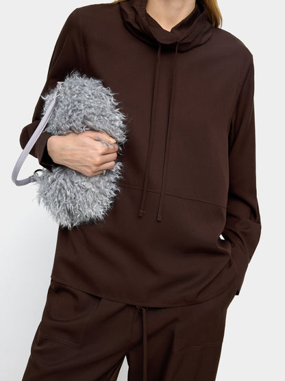 High-Neck Blouse With Drawstring