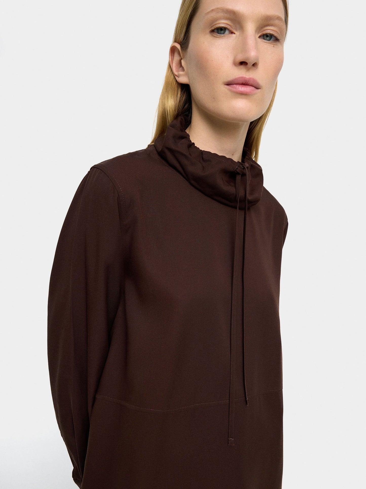 High-Neck Blouse With Drawstring