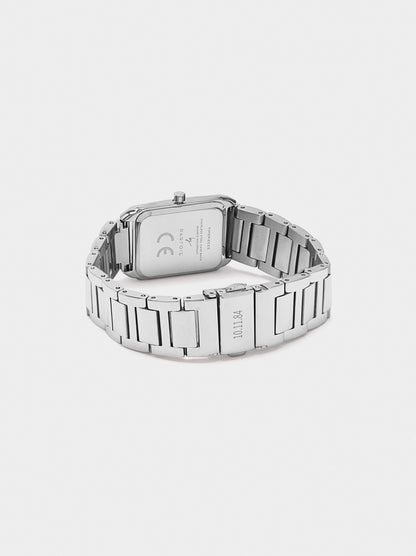 Rectangular Watch With Stainless Steel Bracelet