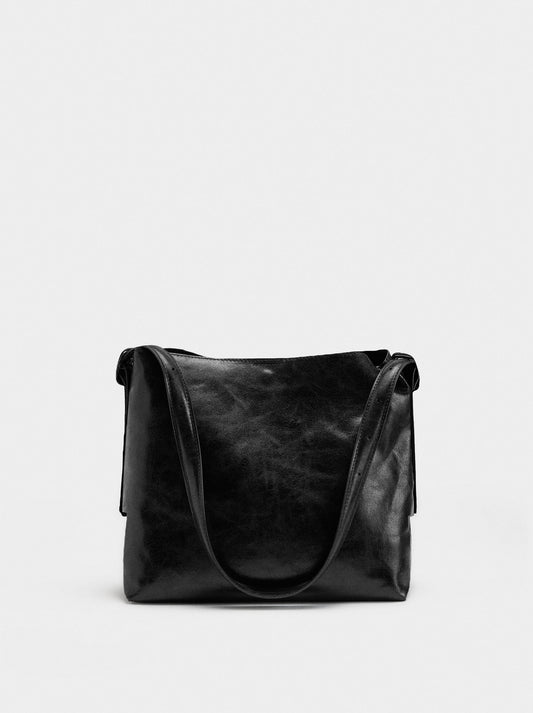 Cracked-Effect Shoulder Bag