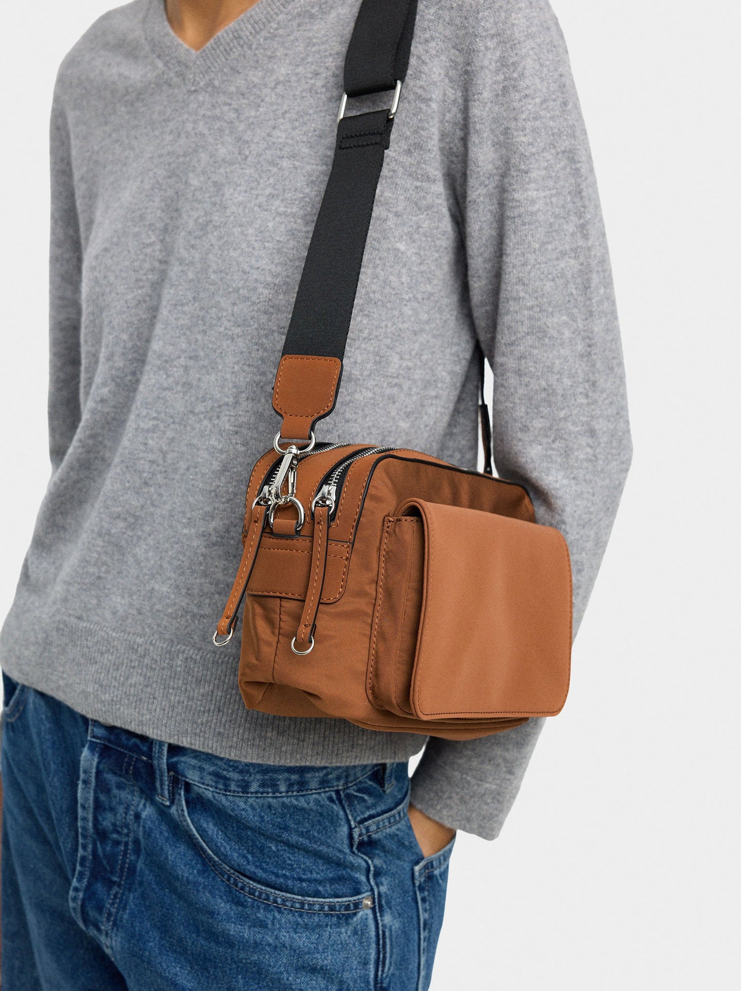 Nylon Crossbody Bag With Flap
