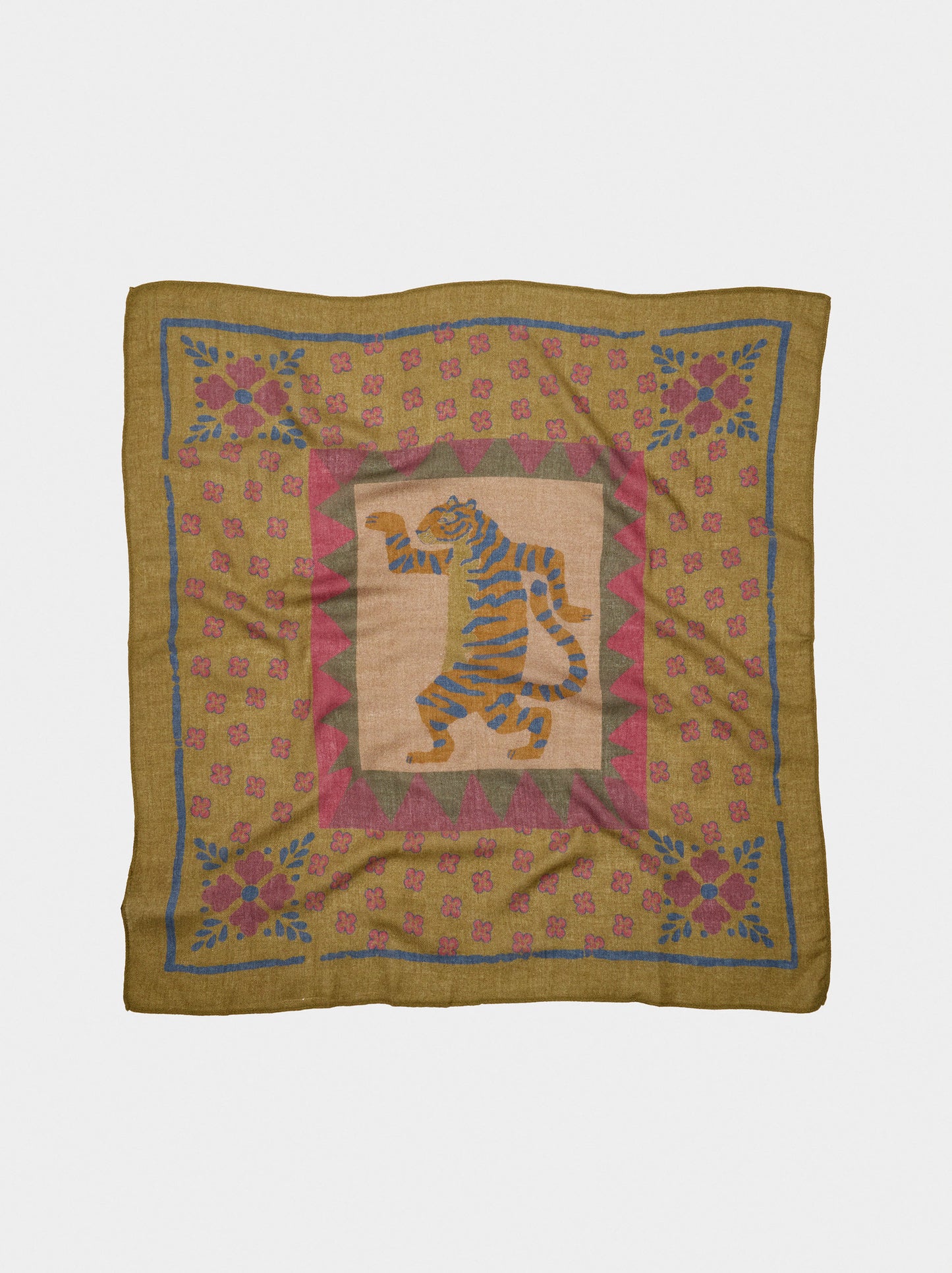 Square Printed Scarf With Wool Blend