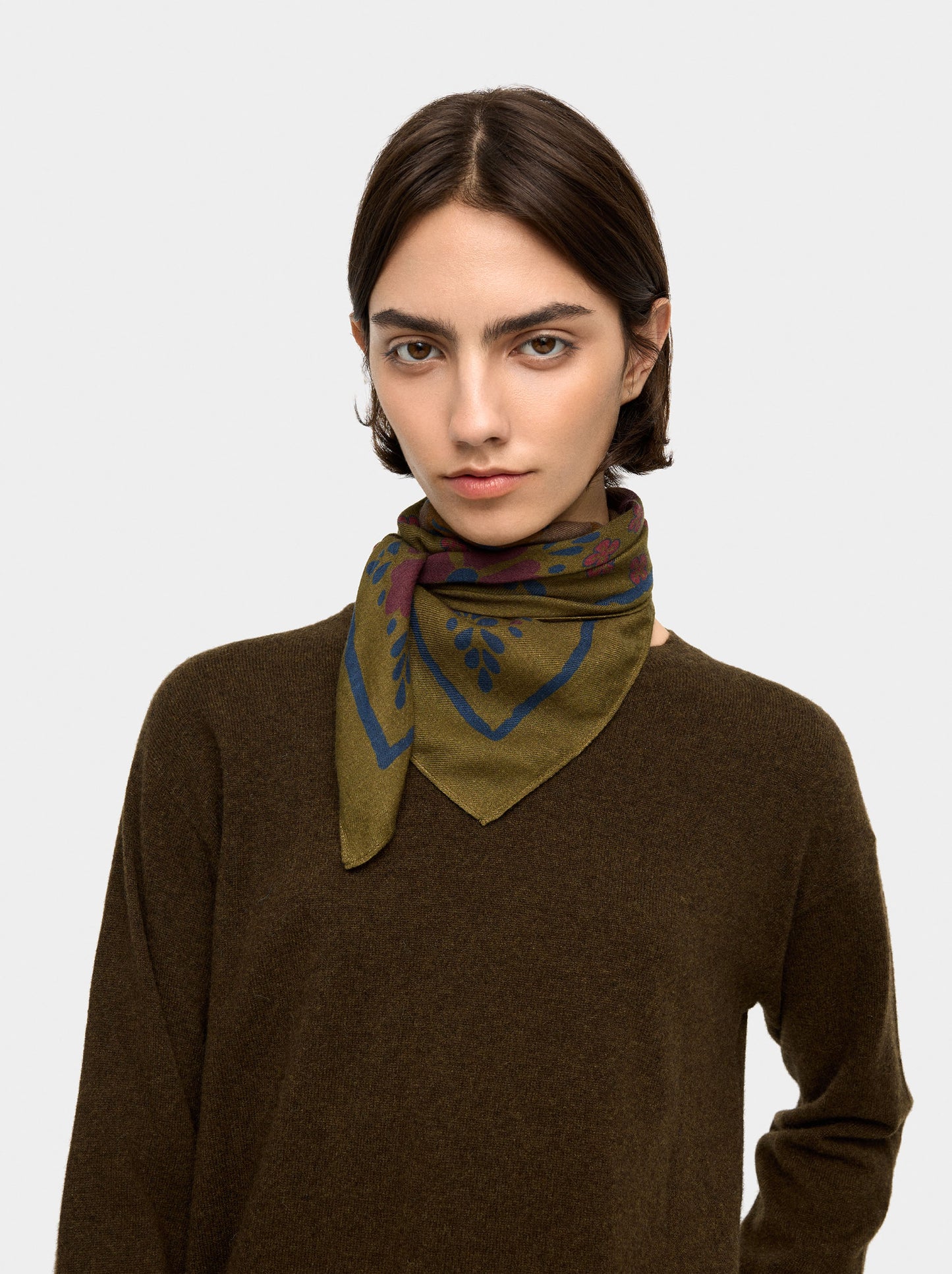 Square Printed Scarf With Wool Blend