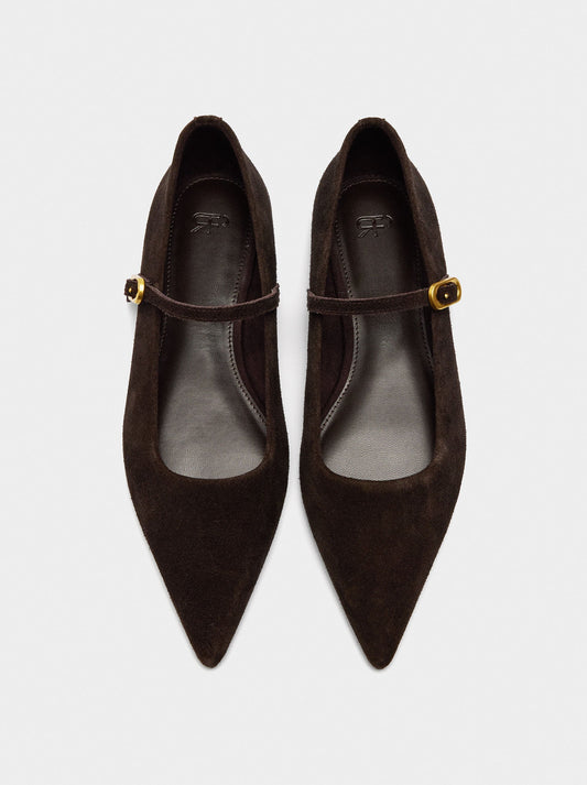Suede Leather Ballet Flats With Buckle