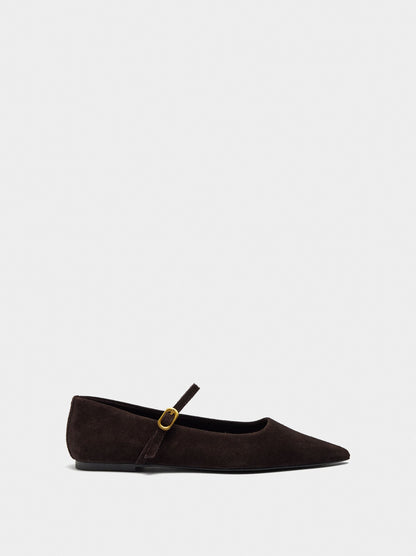 Suede Leather Ballet Flats With Buckle