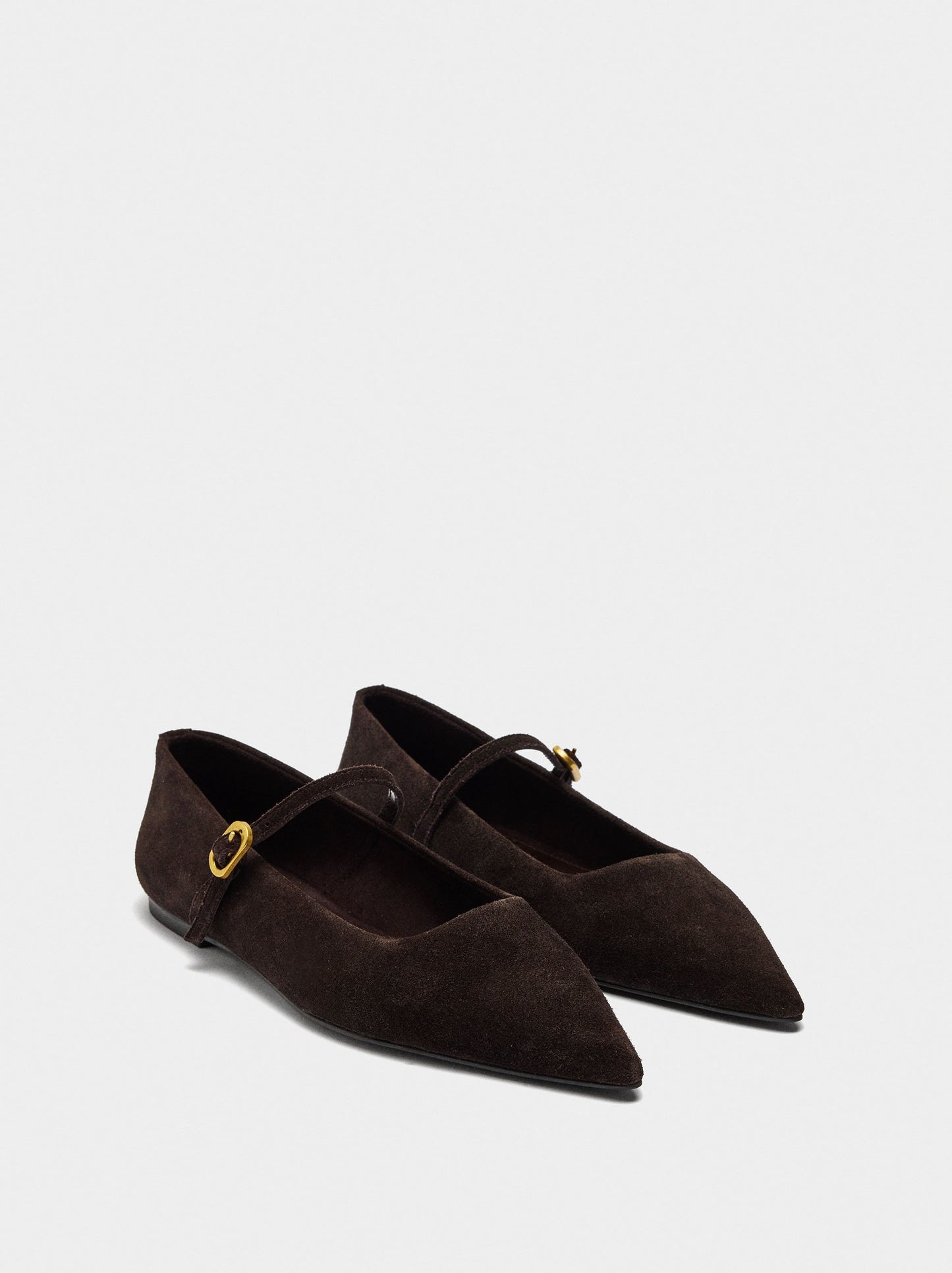 Suede Leather Ballet Flats With Buckle