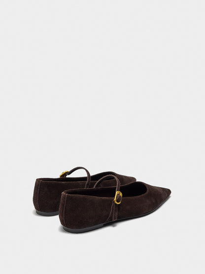 Suede Leather Ballet Flats With Buckle