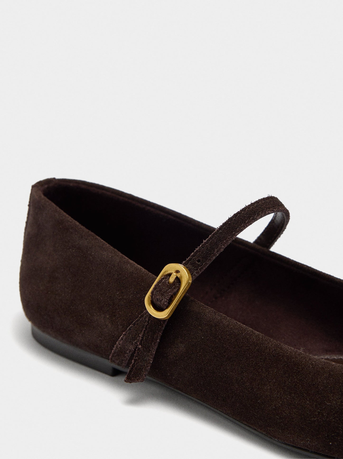 Suede Leather Ballet Flats With Buckle
