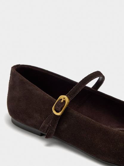 Suede Leather Ballet Flats With Buckle