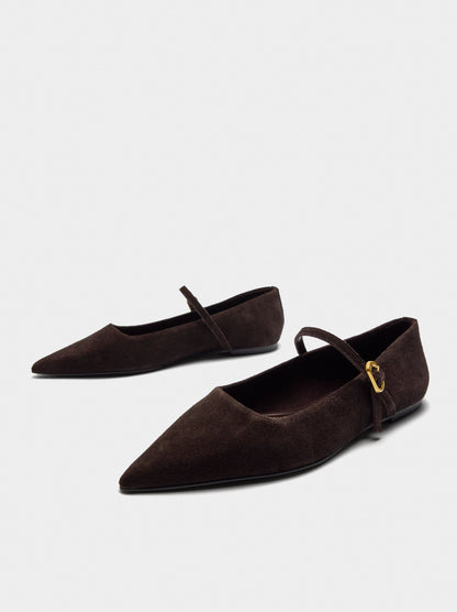 Suede Leather Ballet Flats With Buckle