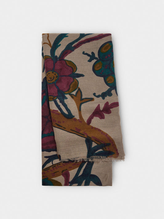 Floral Printed Scarf With Wool