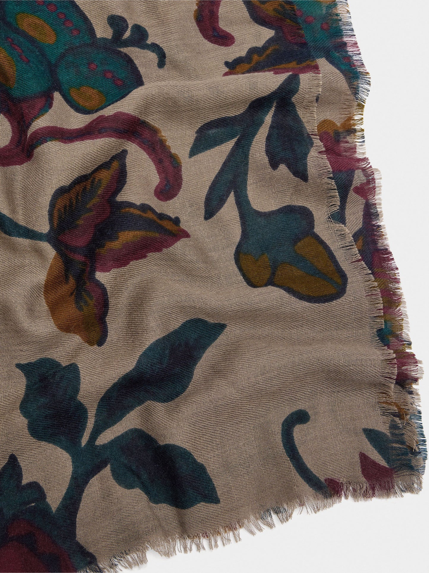 Floral Printed Scarf With Wool